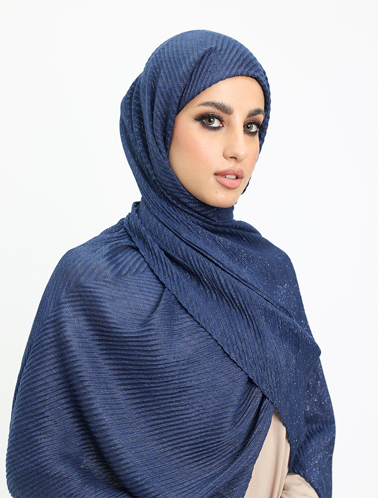 Navy Crinkle Lurex Hijab